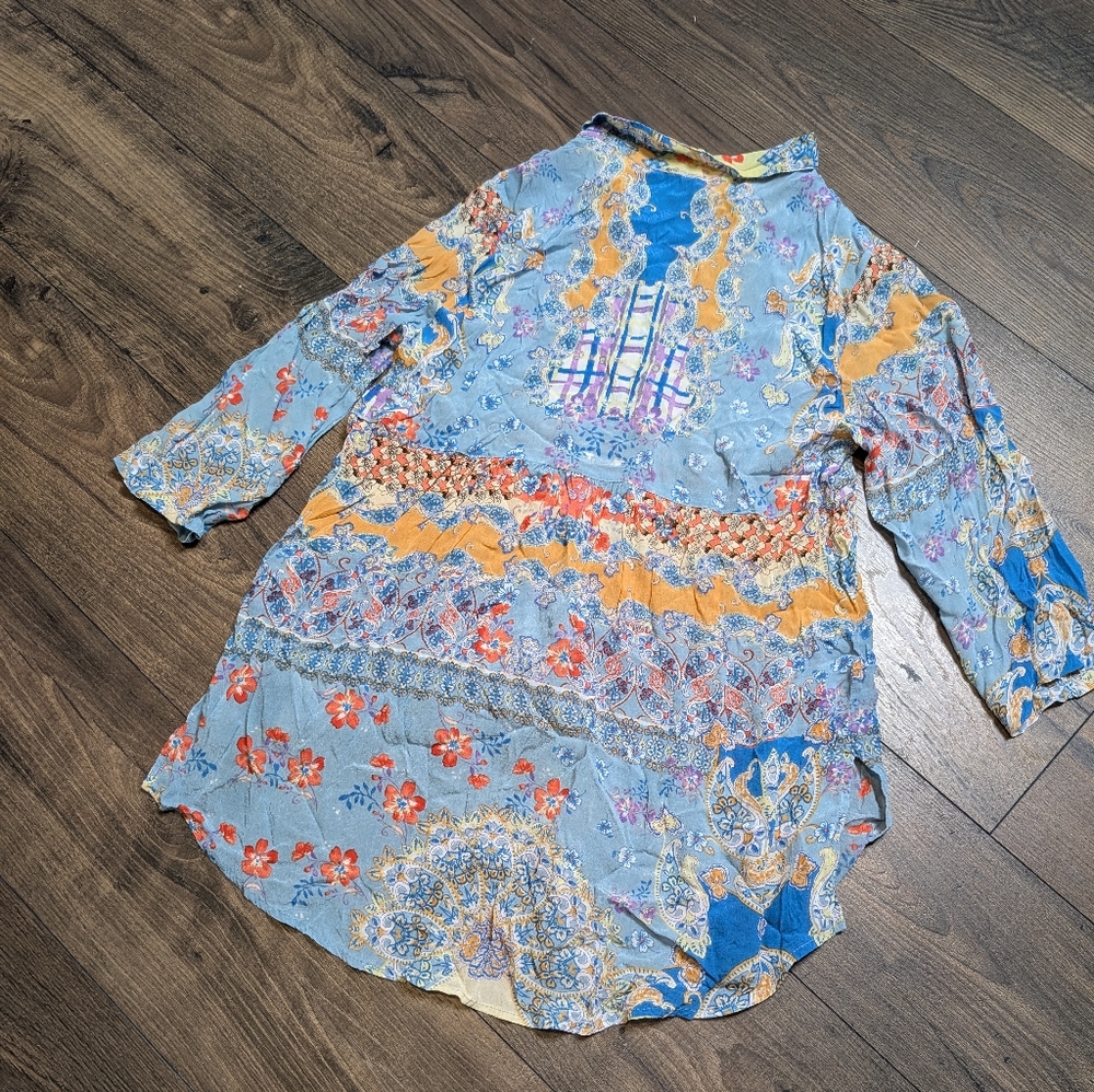 Soft Surroundings Blue Patterned Button-Up Shirt … - image 6